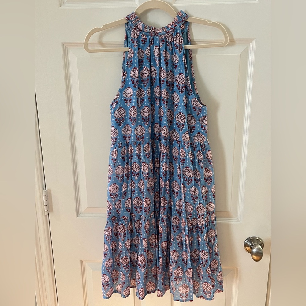 Oliphant (M)- Tiered Mini dress, blue and red floral block print - Picture 4 of 4